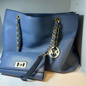 Michael Kors blue wallet and purse set